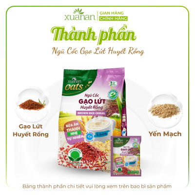 Combo 11 Túi Ngũ Cốc Gạo Lứt Huyết Rồng Xuân An [ít đường] 400G {25g*16 gói}(Tặng Kèm 11 Túi Yến Mạch 150G)