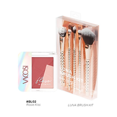 Combo Makeup Dành Cho Đôi Má Vacosi SC04-VP12 Gồm 2 món: Set cọ đa năng 5 cây & Má hồng bắt sáng