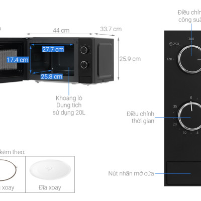 Lò vi sóng không nướng Samsung MS20A3010AL/SV 20 lít , màu đen, công suất 700W - Hàng chính hãng