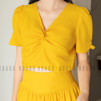Set áo váy vàng NGADO , set đồ nữ , Set áo kèm chân váy xòe , Set đồ nữ thiết kế