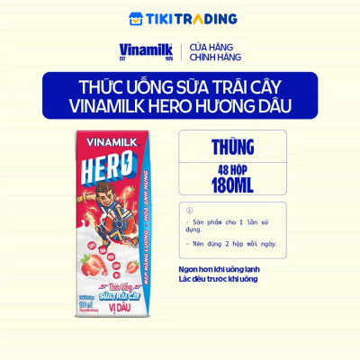 Thùng Thức uống sữa trái cây vị dâu Vinamilk Hero 180ml - 48 hộp/Thùng