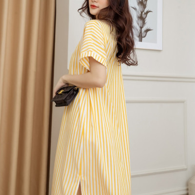 Đầm sơ mi sọc vàng NGADO