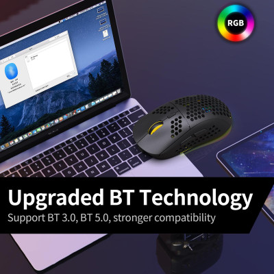 Chuột không dây ba chế độ HXSJ T90 BT 3.0 + 5.0 + 2.4G Đèn chiếu sáng RGB với DPI có thể điều chỉnh Màu đen