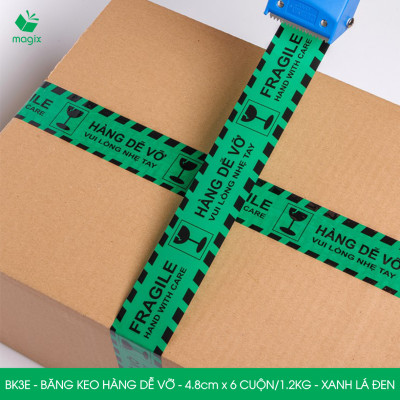 BK3E - Băng keo HÀNG DỄ VỠ màu xanh lá đen khổ 4.8 cm - Băng dính niêm phong - 12 cuộn