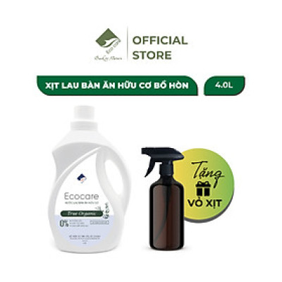 (TẶNG KÈM VỎ XỊT) Nước Lau Bàn Ăn Hữu Cơ ECOCARE 4L Quế/Sả Chanh Giúp Khử Mùi, Tẩy Vết Mốc, Ố Bẩn, Loại Bỏ Vết Dầu Mỡ
