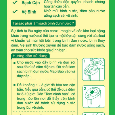 Chất Làm Sạch Bình Đun Nước Mao Bao (2 Gói x 25g)