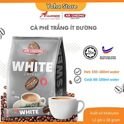 [Chính hãng]  Cà phê ít đường Aik Cheong White Coffee Less Sugar (12 gói x 38g) - Nhập khẩu từ Malaysia