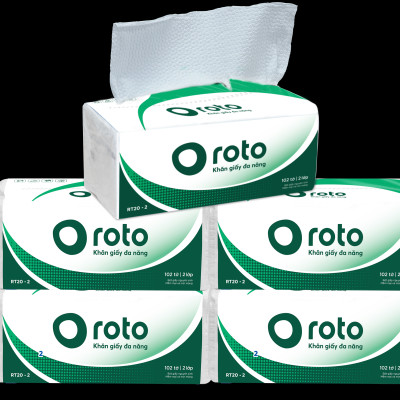 Combo 5 khăn giấy rút lau tay đa năng 2 lớp 102 tờ ROTO ECO RT20-2 | 100% bột giấy nguyên sinh