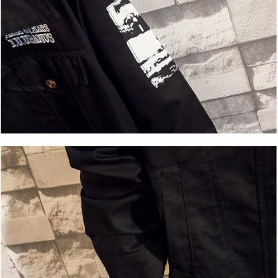 Áo khoác Jeans Nam đen đắp vai vải jeans Trơn