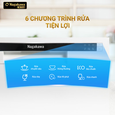 Máy rửa bát 8 bộ cao cấp Nagakawa NK8D61M- Bảo hành 2 năm - Made in Malaysia - Hàng chính hãng