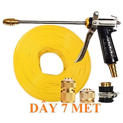 Bộ dây vòi xịt nước rửa xe, tưới cây . tăng áp 3 lần, loại 7m, 10m 206318 đầu đồng, cút đồng, + tặng mở chai