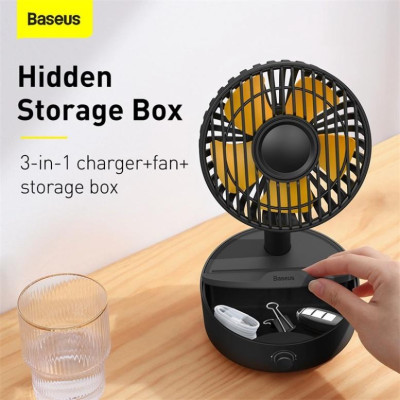 Quạt Bàn Baseus Di Động Độ Ồn Thấp Hỗ Trợ Sạc Lại Bộ Sạc Không Dây 10w - Hàng Chính Hãng