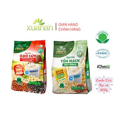 Combo 2 túi: Ngũ Cốc Gạo Lứt No Sugar [đường ăn kiêng] 400G + Ngũ Cốc Yến Mạch ít đường 400G(Tặng Kèm 1 Túi Yến Mạch 150G)