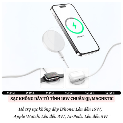 Dock Đế sạc nhanh không dây sạc pin đa năng 3in1 15W từ tính Ring giá đỡ móc tay cho iPhone / điện thoại / watch / cho tai nghe cho airpods hiệu WIWU Wi-W027 chuẩn Qi fast charging iP 16 15 14 13 12 Pro Max - hàng nhập khẩu