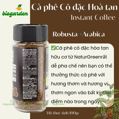 Cà phê hòa tan nguyên chất hữu cơ 100gr - NaturGreen