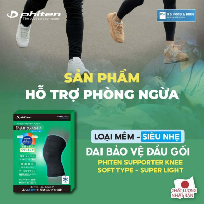 Đai bảo vệ đầu gối loại siêu nhẹ Phiten supporter knee soft super light AP254014/AP254016