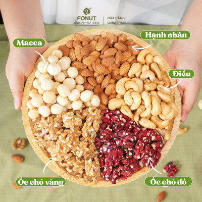 Hỗn hợp Mixed Nuts 5 loại hạt tách vỏ Fonut Hũ 250g - 500g ( hạt óc chó đỏ / Vàng, hạnh nhân,mắc ca,điều)