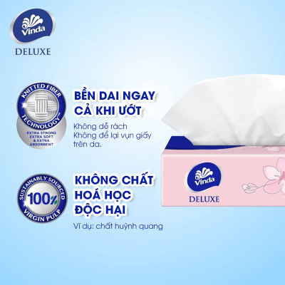 [MUA 1 THÙNG KHĂN RÚT SIZE L TẶNG 1 LỐC L + 1 LỐC S + ẤM TRÀ] Khăn giấy rút cao cấp Vinda Deluxe 3 lớp 110 tờ size L (4 Gói)