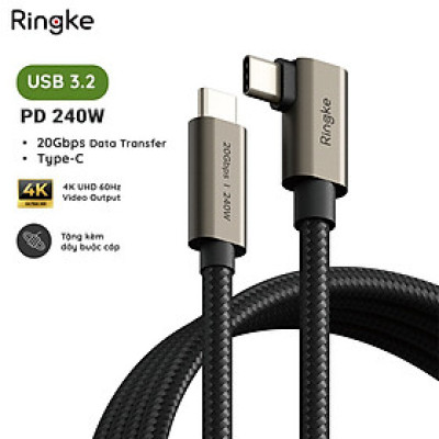 Cáp sạc nhanh 240W RINGKE 90 Degree USB-3.2 Gen 2X2 USB-C Cable - Hàng Chính Hãng