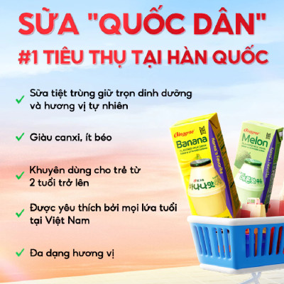 Thùng 24 hộp Sữa dâu ít đường 200ml nhãn hiệu Binggrae