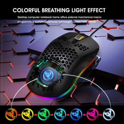 Chuột chơi game lập trình có dây USB Moiuse RGB Lighting với sáu DPI có thể điều chỉnh cho máy tính để bàn HXSJ X600