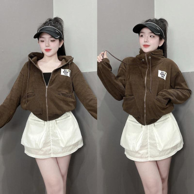 Áo khoát của nữ Thun Gân Thêu Mặt Cười 4 Túi thời trang ngộ nghĩnh-A2075