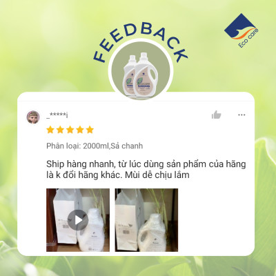 Nước lau sàn đuổi muỗi hữu cơ Bồ Hòn tinh dầu Sả Chanh 2000ml thương hiệu Ecocare