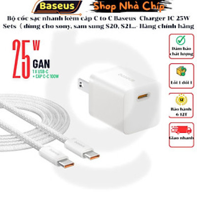 Bộ cốc sạc nhanh kèm cáp C to C Baseus Super Si Quick Charger 1C 25W Sets(PD/ QC3.0 Quick charger, With Cable) dùng cho sam sung S20, S21- Hàng chính hãng