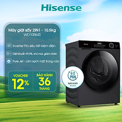Máy giặt sấy Hisense Inverter Pro 10.5kg WD105M3 giặt thông minh AI, điều khiển từ xa, bảo hành 3 năm - HÀNG CHÍNH HÃNG