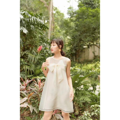 Baciami-Đầm Voan Ngắn Tay Nơ Ngực