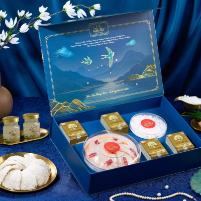 [CHÍNH HÃNG] Yến Sào Hoàng Kim - Hộp Quà Phúc Lộc Sum Vầy (50g Tổ Yến Sạch Loại 1 & 4 Hũ Yến Chưng Đường Phèn) Quà Tặng Gia Đình