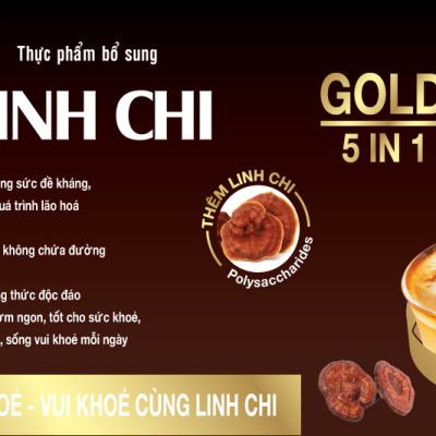 Cà phê hoà tan Café Linh Chi 5in1 Koobeme Gold vị đậm đà thêm Linh Chi tăng sức đề kháng Hộp 18gói