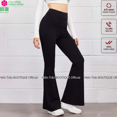 Quần ống loe Hiền Trần BOUTIQUE nữ lưng cạp cao co giãn vải Umi Hàn co giãn tốt dáng dài