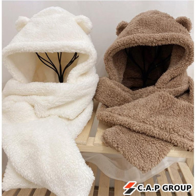 Mũ lông cừu tai gấu cho nữ kèm khăn quàng cổ có găng tay cực cute - Loại xịn 3 in 1 siêu ấm cho mùa đông 2020