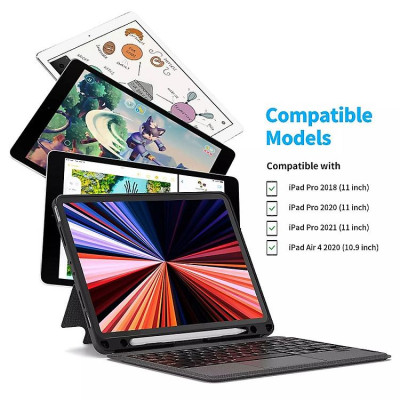 Bao Da Kèm Bàn Phím Không Dây WIWU Magtuoch Dùng Cho iPad 10.2/ 10.5, iPad Pro 11 inch/Air 4/Air5, iPad 12.9 2020/2021, Air11inch M3 , Pro M4 ( Có Khe Để Bút) Có Đèn Led Phím, Trackpad Mượt, Có Thể Tháo Rời Bàn Phím- Hàng chính hãng