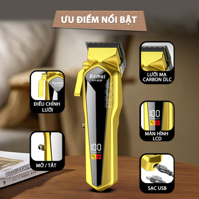 Tông đơ cắt tóc chuyên nghiệp Kemei KM-8539 lưỡi cắt mạ carbon công suất 5W tặng kèm áo choàng cắt tóc - Hàng chính hãng