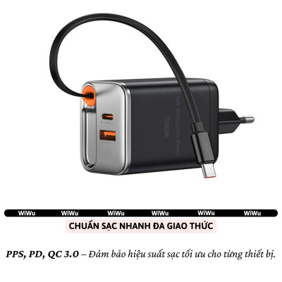 Adapter cóc củ sạc nhanh 67W PD USB C + USB-A 3.0 kèm dây sạc Type-C PPS chống cháy hiệu WIWU Helix Fast Charger cho iPhone iPad Oppo Samsung - Hàng nhập khẩu