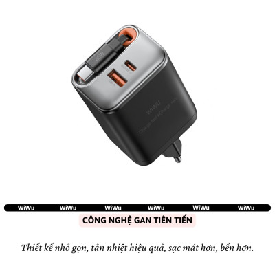Adapter cóc củ sạc nhanh 67W PD USB C + USB-A 3.0 kèm dây sạc Type-C PPS chống cháy hiệu WIWU Helix Fast Charger cho iPhone iPad Oppo Samsung - Hàng nhập khẩu