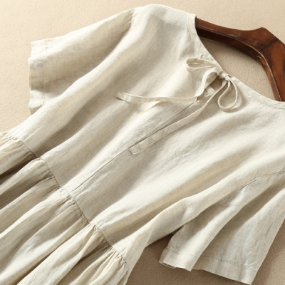 Đầm linen suông cổ tròn ngắn tay, chất đũi mềm mát thấm hút mồ hôi, thời trang phong cách Hàn Quốc Haint Boutique D81