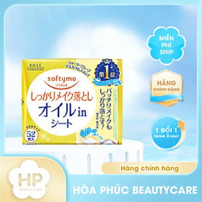 Khăn Giấy Tẩy Trang Chứa Dầu Giúp Sạch Sâu Kosé Softymo Oil In Cleansing Sheet (Gói Refill 52 miếng)