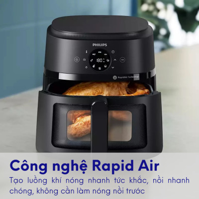 Nồi chiên không dầu Philips 4.2L NA220, chiên đến 0.6kg thực phẩm, bảo hành 2 năm | Hàng chính hãng