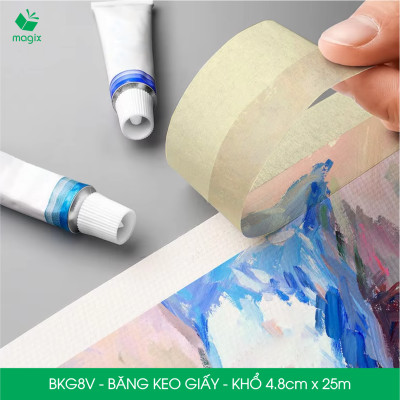 BKG8V - Block 6 cuộn băng keo giấy khổ 4.8cm x 25m - Băng dính giấy viết được, chặn màu sơn