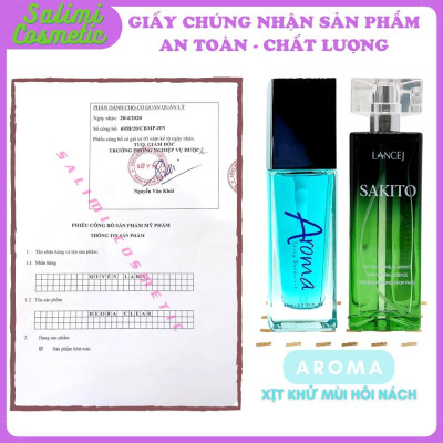 COMBO Xịt Khử Mùi AROMA & SAKITO 50ml, Khử Mùi Hôi Nách, Ngăn Tiết Mồ Hôi, Không Gây Ố Vàng Áo