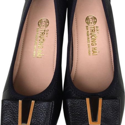 [HÌNH ẢNH THẬT]  Giày nữ đế xuồng 3cm Trường Hải đính nơ xinh màu đen da bò cao cấp mềm mại đế xuồng cao su chống mòn không trơn DX0311