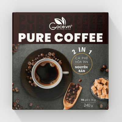 Pure Coffee Goce - Cafe Đen hòa tan 2 trong 1 - 240g (15 gói x 16g)