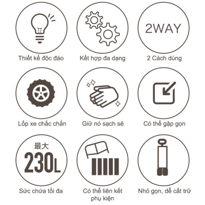 Xe kéo dã ngoại, ngoài trời, du lịch, cắm trại, picnic, đa năng bánh xe rộng có khóa cố định dung thích 230l gấp gọn