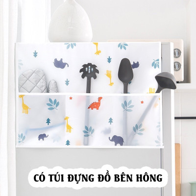 Khăn che tủ lạnh vải nilon  có túi đựng 2 bên ,chống thấm ,chống bụi  ,hoa văn trang nhã ,màu sắc đẹp mắt ,bảo vệ nóc tủ lạnh luôn sạch sẽ như mới 