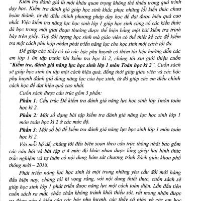 Kiểm Tra, Đánh Giá Năng Lực Học Sinh Lớp 1 Môn Toán - Học Kì 2