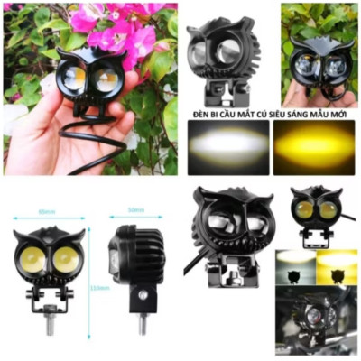 1 ĐÈN TRỢ SÁNG MẮT CÚ SIÊU SÁNG LẮP XE MÁY ÔTÔ XE ĐIỆN ÁNH SÁNG TRẮNG VÀ VÀNG 