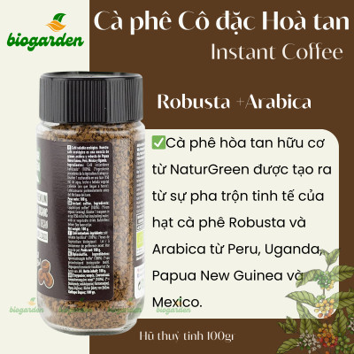 Cà phê hòa tan nguyên chất hữu cơ 100gr - NaturGreen